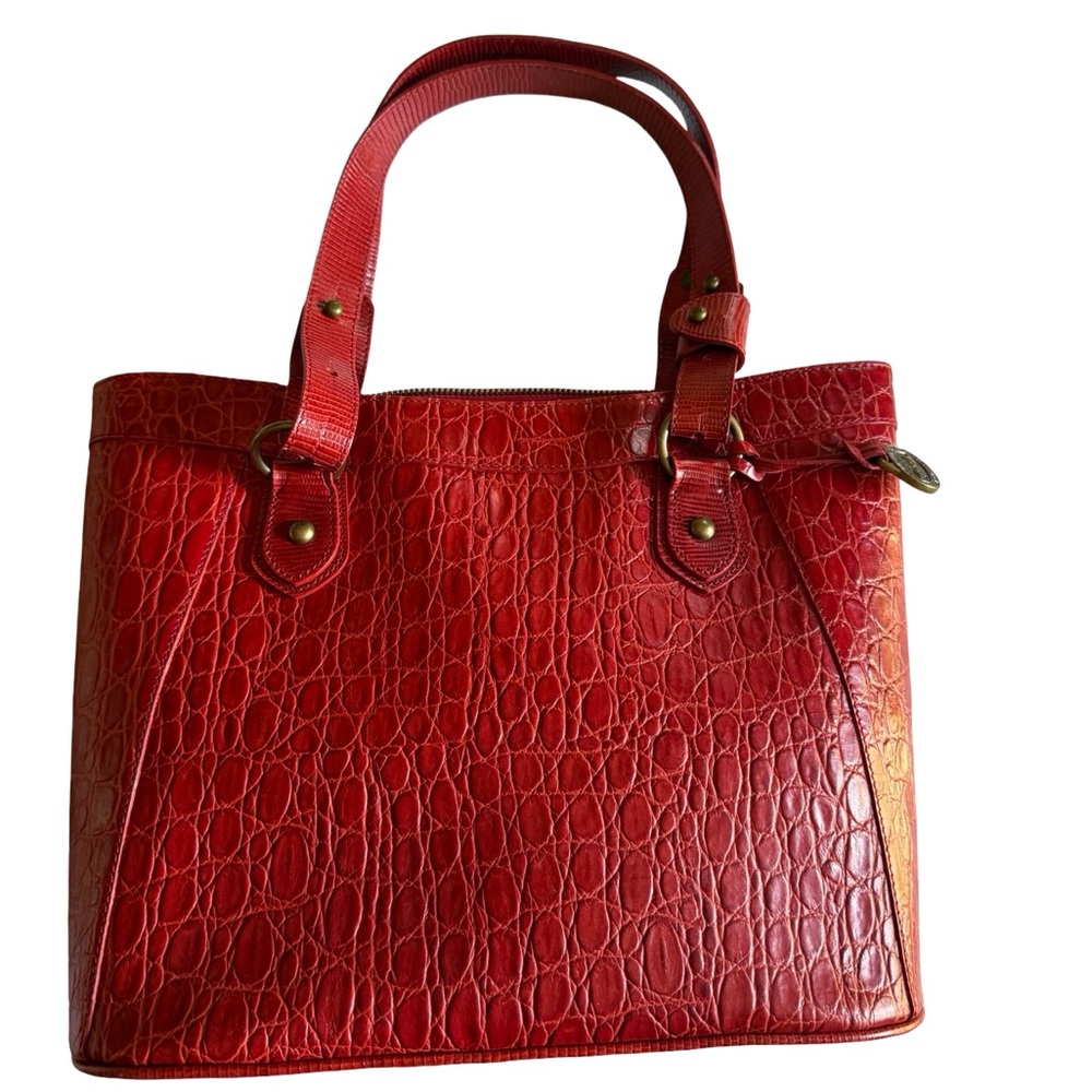 Vtg Brahmin Red Leather Tote Bag Prissy Collection Croc-Embossed Purse - Picture 4 of 15